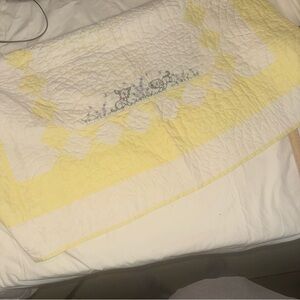 Yellow and White Quilted handmade Blanket. Hand stitched.
